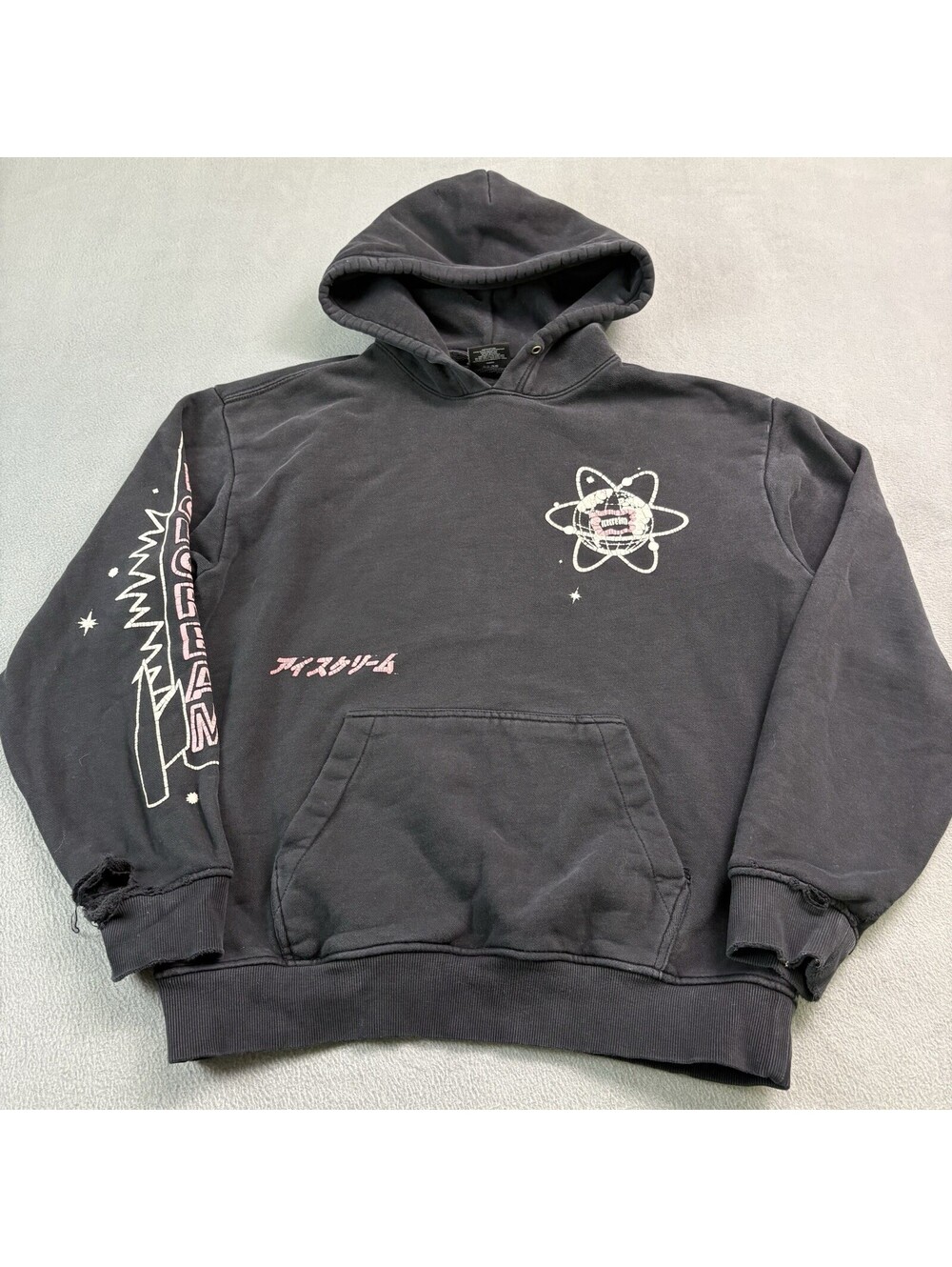 Ice Cream Hoodie Size Large Black Distressed